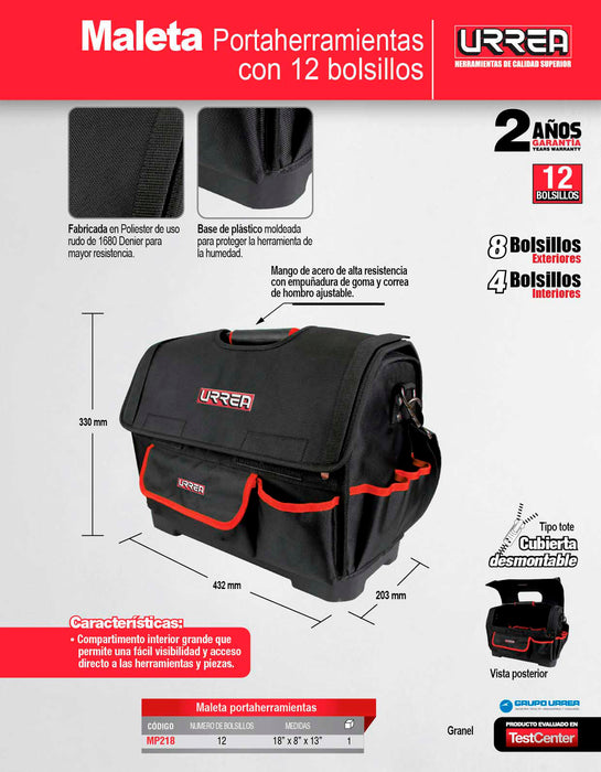Maleta portaherramientas de poliéster 18" x 8" x 13" Urrea