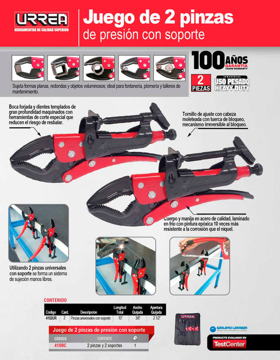 Juego de pinzas de presión con soporte para banco, 2 piezas Urrea