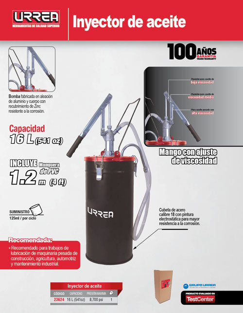 Bomba extractora para aceite con cubeta de 16 Lt Urrea