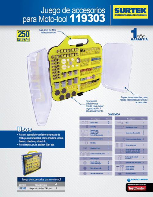 Juego de accesorios para moto tool, 250 piezas Surtek