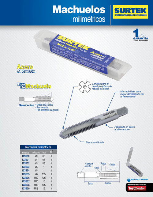 Machuelo de acero al carbón M6 x 1 Surtek