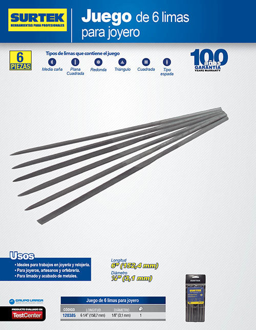 Juego de limas combinadas para joyero, 6 piezas Surtek