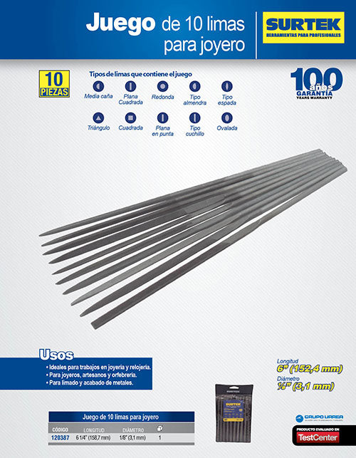 Juego de limas combinadas para joyero, 10 piezas Surtek