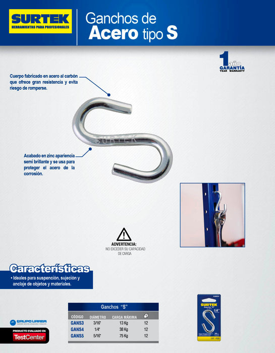 Gancho "S" 1/4" Surtek
