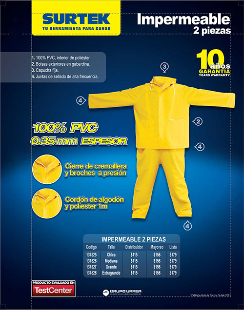 Traje impermeable sin reflejante con interior de poliéster EG, 2 piezas Surtek