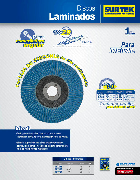 Disco laminado tipo 29 grano 80, 7" Surtek
