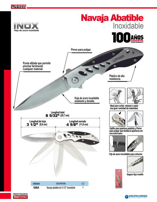 Navaja abatible de acero inoxidable Urrea