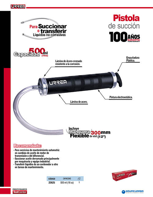 Pistola de succión, capacidad 500 ml Urrea