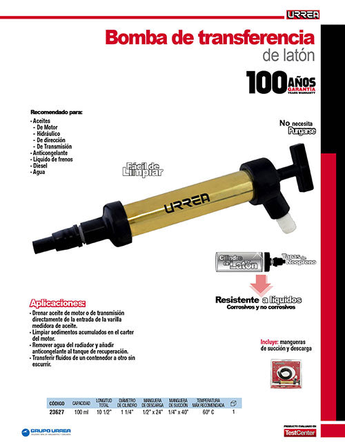 Bomba de transferencia, capacidad 100 ml Urrea