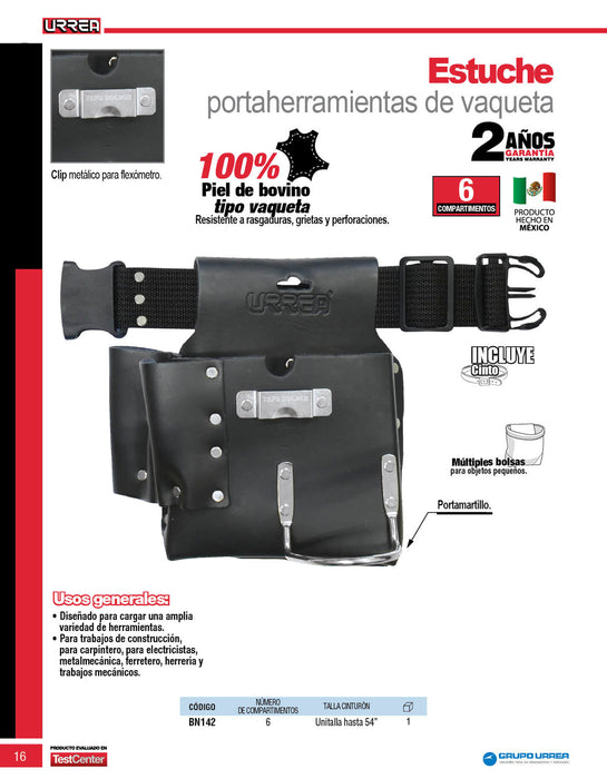 Portaherramientas de piel tipo vaqueta, 6 bolsillos Urrea