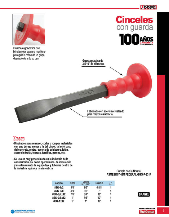 Cincel corta frío con guarda 3/4", 12" Urrea