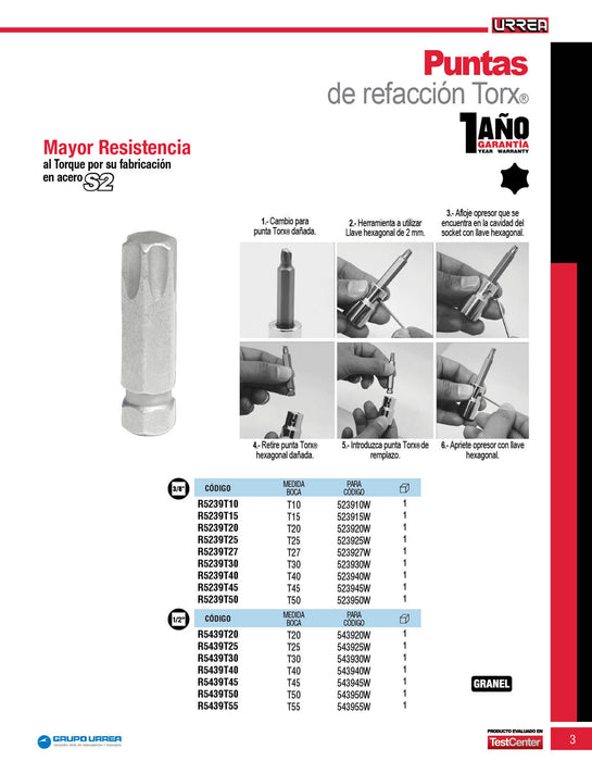 Refacción para punta torx T10 para dado 523910W Urrea