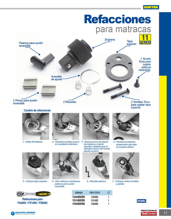 Juego de refacción para matraca reversible F5849X Surtek