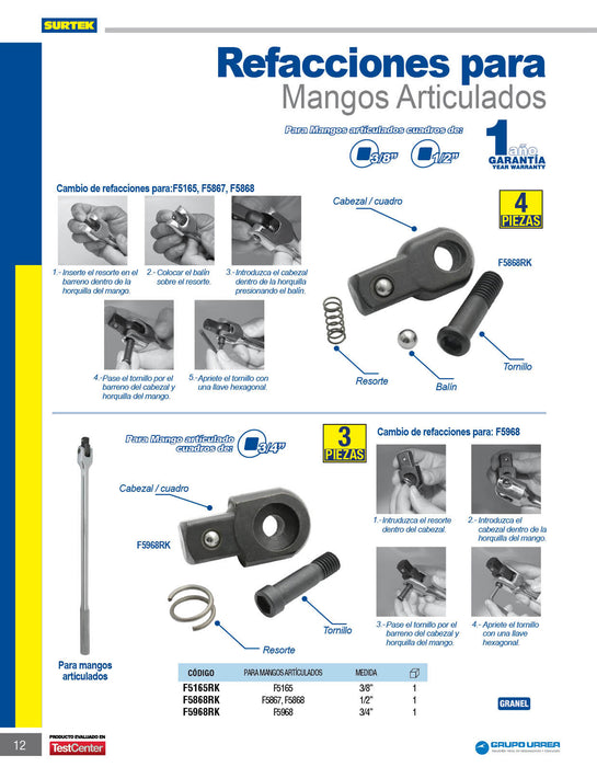 Juego de refacción para mango articulado F5165 Surtek