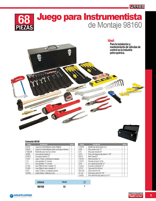 Juego básico industrial para instrumentista de montaje en pulgadas, 68 piezas caja D7C20 Urrea