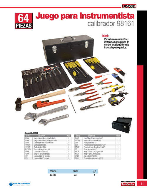 Juego básico industrial para instrumentista calibrador en pulgadas, 64 piezas caja D7C20 Urrea