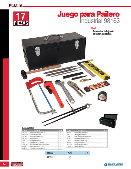 Juego básico industrial para pailero 17 piezas, con caja D7C20 Urrea