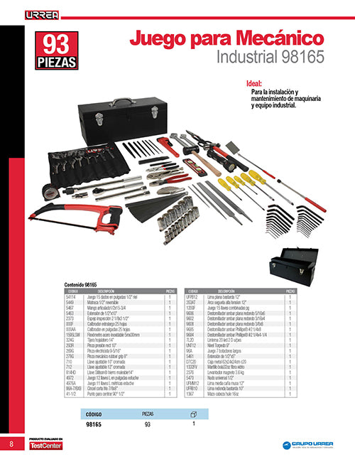 Juego básico industrial para mecánico en pulgadas 93 piezas, con caja D7C20 Urrea