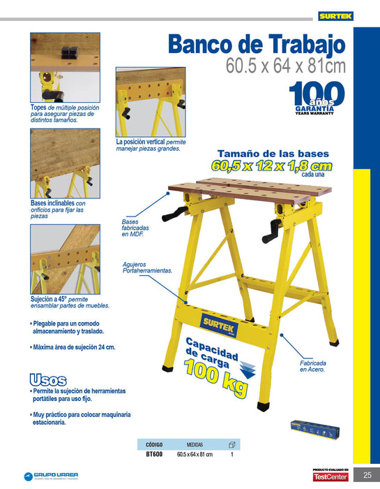 Banco de trabajo portátil 100 kg Surtek