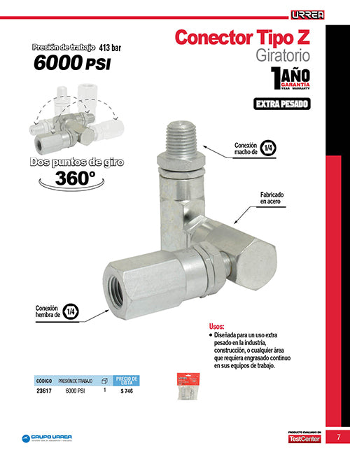 Conector tipo "Z" giratorio 6,000 PSI Urrea