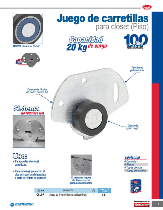 Juego de carretilla al piso para clóset, galvanizada Lock