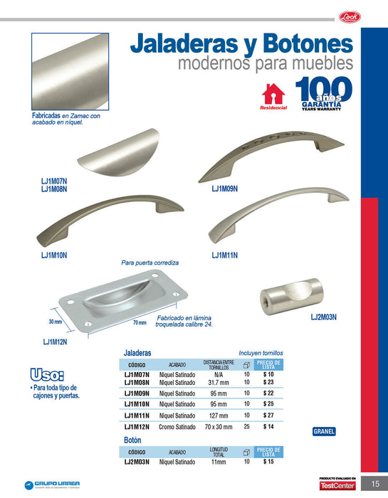 Jaladera moderna moldelo 12, níquel rayado Lock