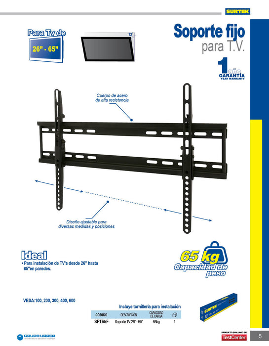Soporte fijo para TV 26" - 65", 65 kg Surtek