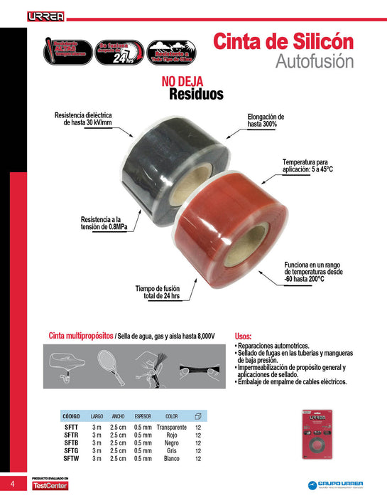 Cinta transparente de silicón de autofusión 25 mm x 3 m, en blíster Urrea