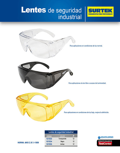 Lentes de seguridad modelo tradicionales, transparentes Surtek