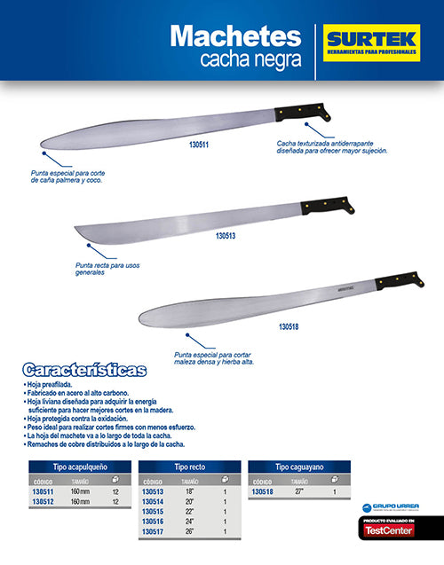 Machete troquelado con mango negro caguayano 27" Surtek