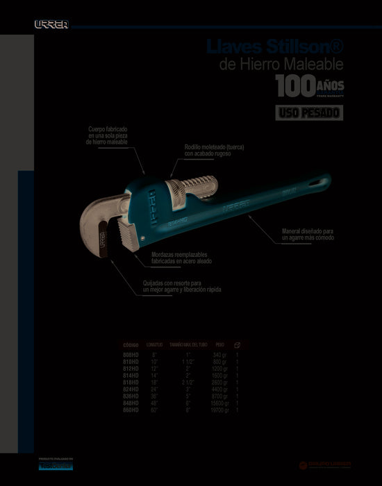 Llave stillson de hierro maleable de 48" Urrea