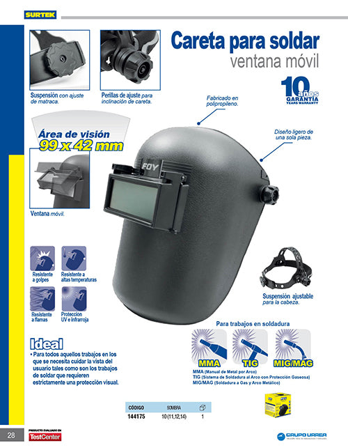 Careta para soldar con ventana móvil Foy