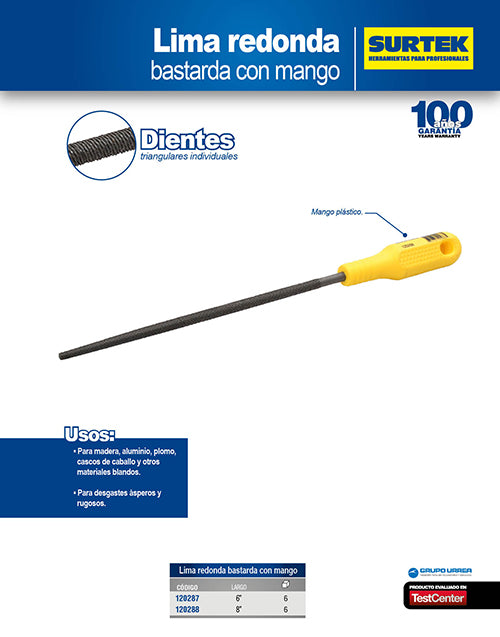 Lima redonda con mango plástico 6" Surtek