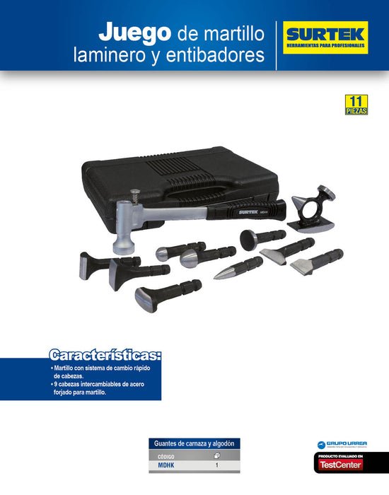 Juego de martillos lamineros y entibadores, 11 piezas Surtek