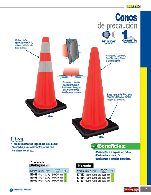 Cono de precaución con banda reflejante, 45 cm Surtek
