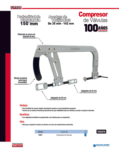 Compresor de válvulas de 35 mm a 142 mm Urrea