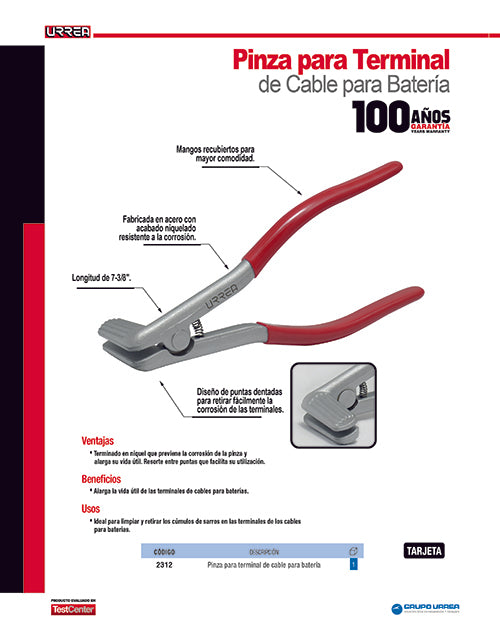 Pinzas para terminal cable de batería 7-3/8" Urrea