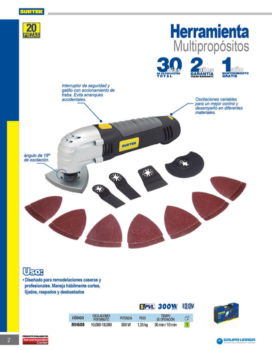 Juego combinado de herramienta multipropósitos 300 W, 20 piezas Surtek