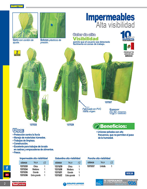 Gabardina impermeable de alta visibilidad CH Surtek