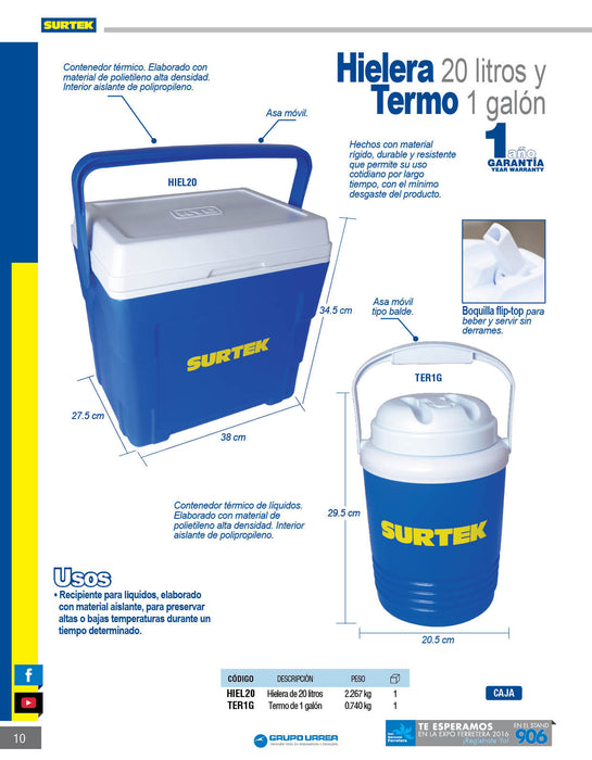 Termo azul de 3.78 L, 20 x 26 cm Surtek