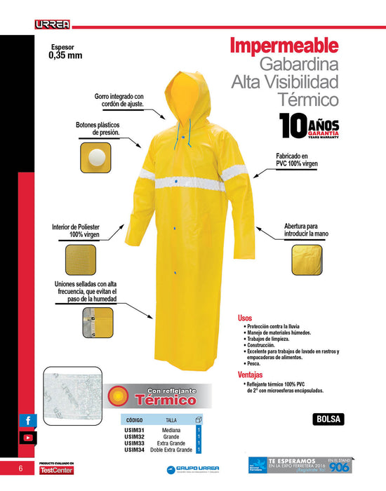 Gabardina impermeable con reflejante térmico G Urrea