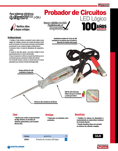 Probador circuitos lógicos con LED,  6, 12 y 24V Urrea
