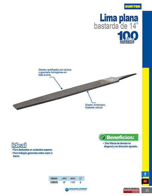 Lima plana bastarda 14" Surtek