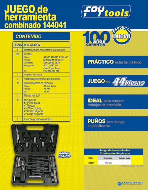 Juego combinado de herramienta 44 piezas, con estuche plástico Foy