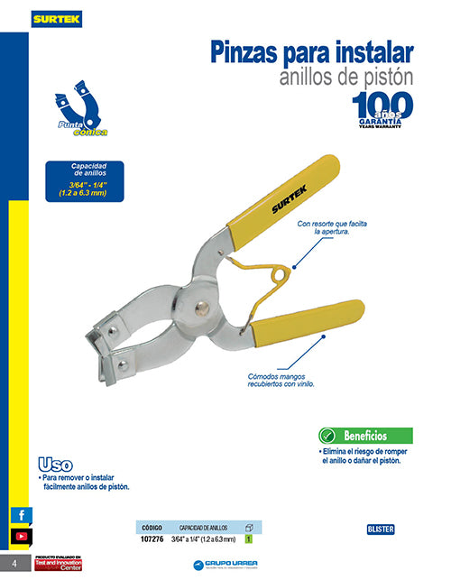 Pinza para instalar anillos de pistón Surtek