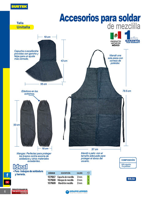 Capucha de mezclilla para soldar 50 x 16 cm Surtek