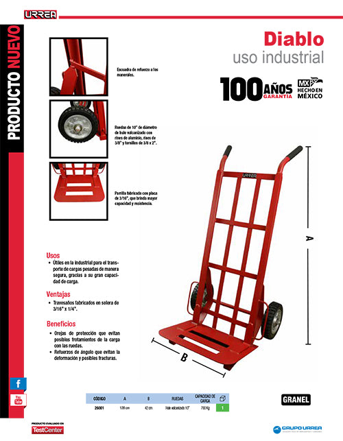 Diablo bodeguero capacidad 700 kg Urrea