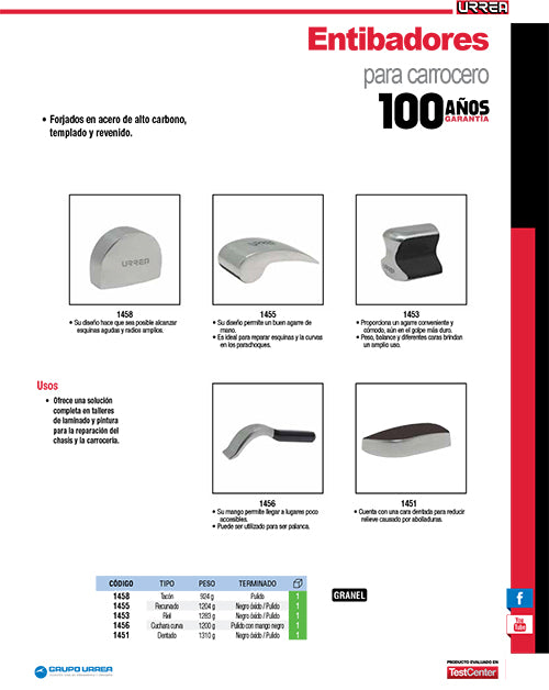 Entibador tipo cuchara curva Urrea