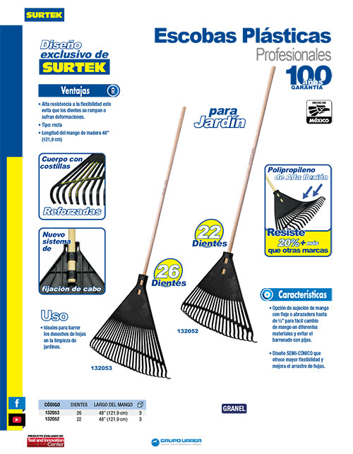 Escoba plástica de 22 dientes negra Surtek