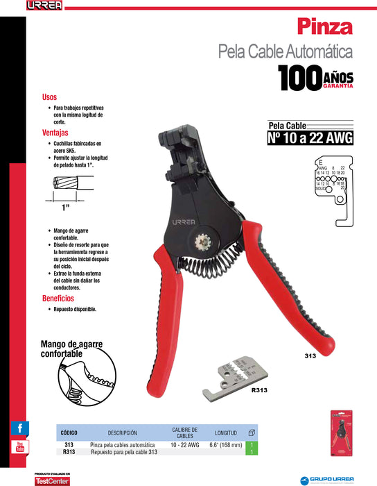 Repuesto para pinza pelacables automática 313 Urrea